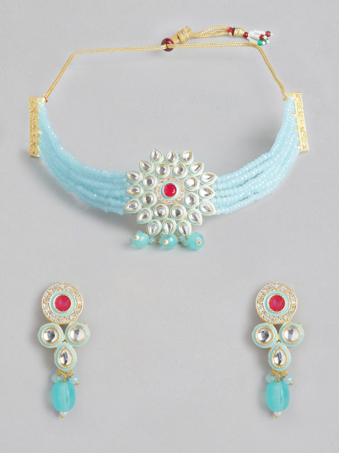 

Melani Borsa Blue Gold-Plated Kundan-Studded & Beaded Jewellery Set