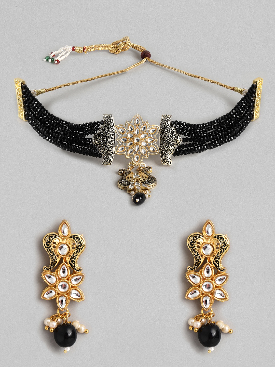 

Melani Borsa Black Gold-Plated Kundan Studded & Beaded Jewellery Set