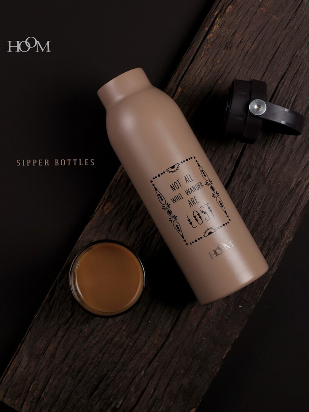 

HOOM Beige & Black Printed Flask Water Bottle 600 Ml