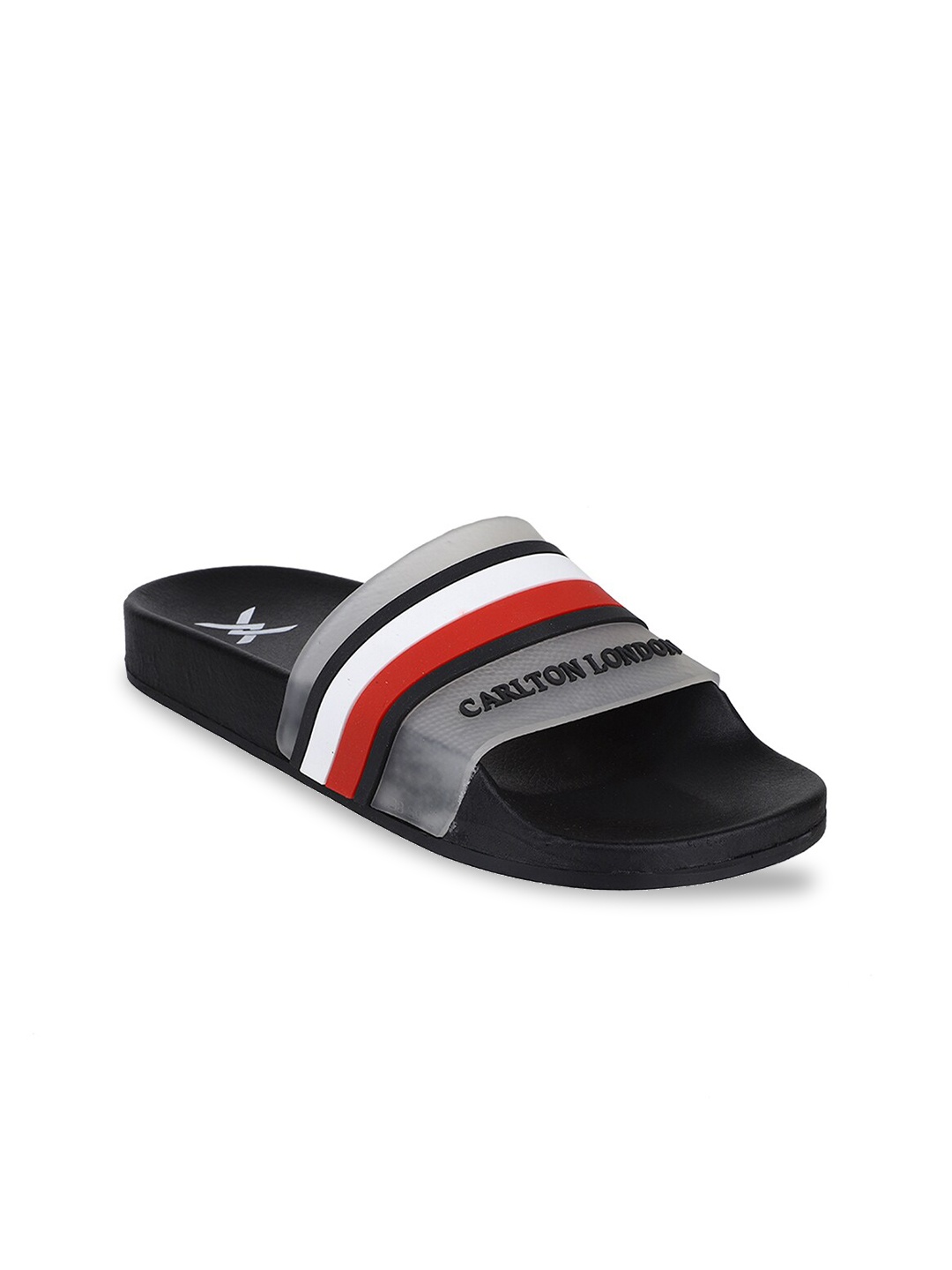 

Carlton London sports Men Black & Grey Striped Rubber Sliders