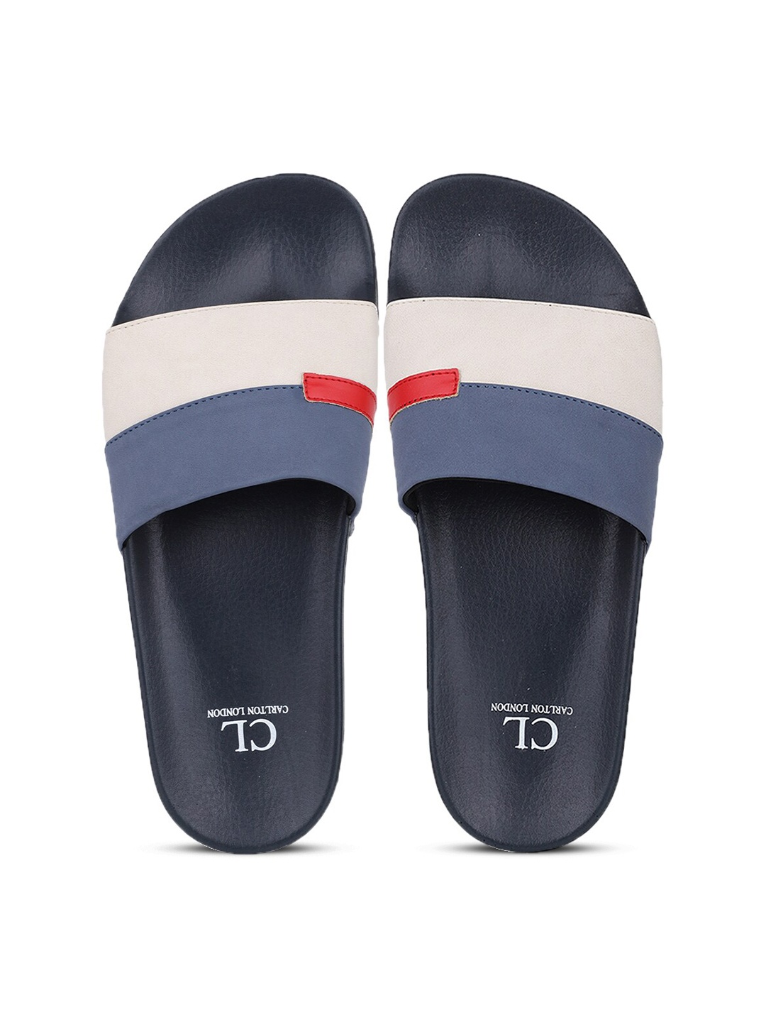 

Carlton London sports Men Navy Blue & White Striped Rubber Sliders