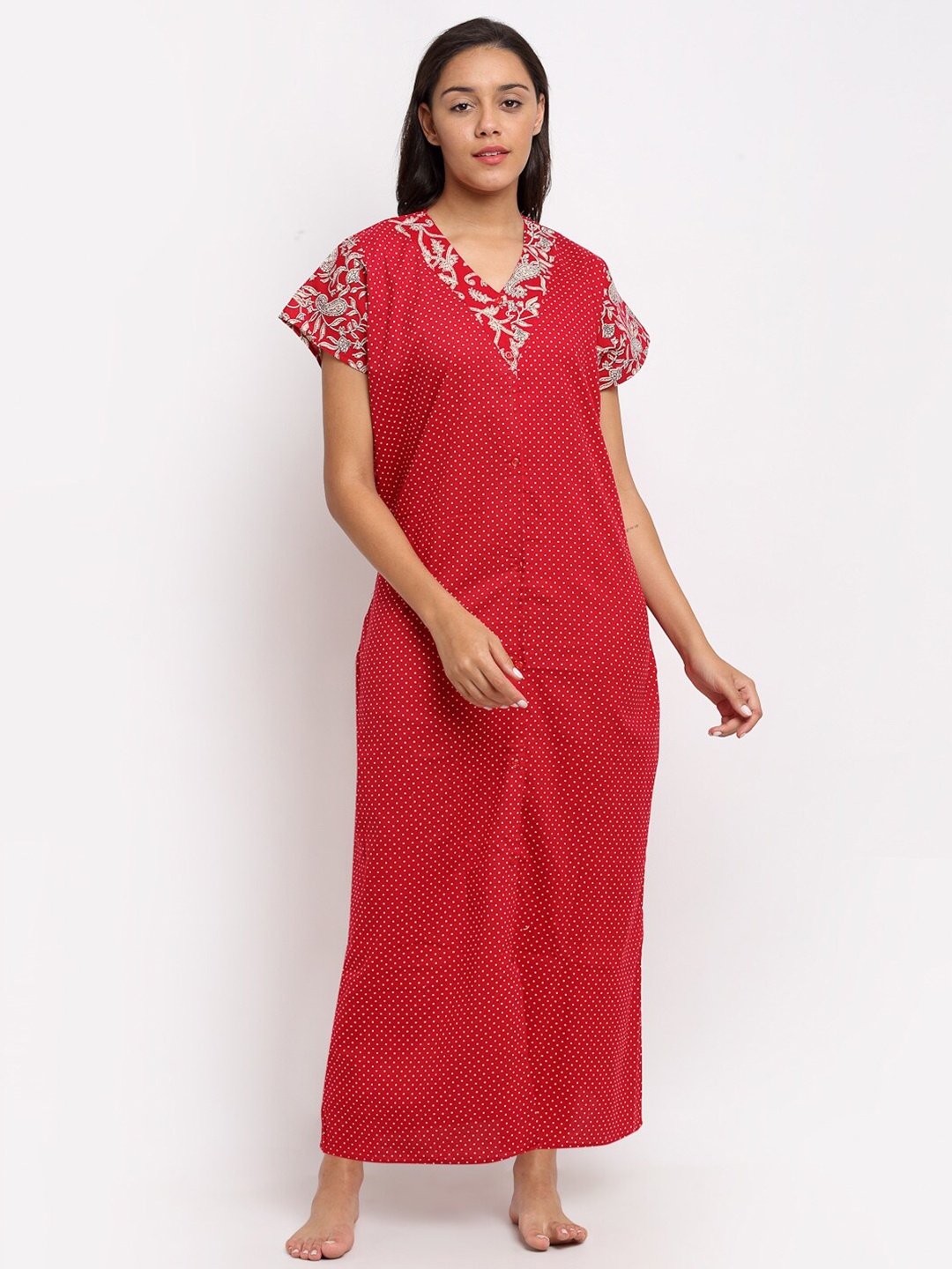 

Secret Wish Red Printed Maxi Nightdress