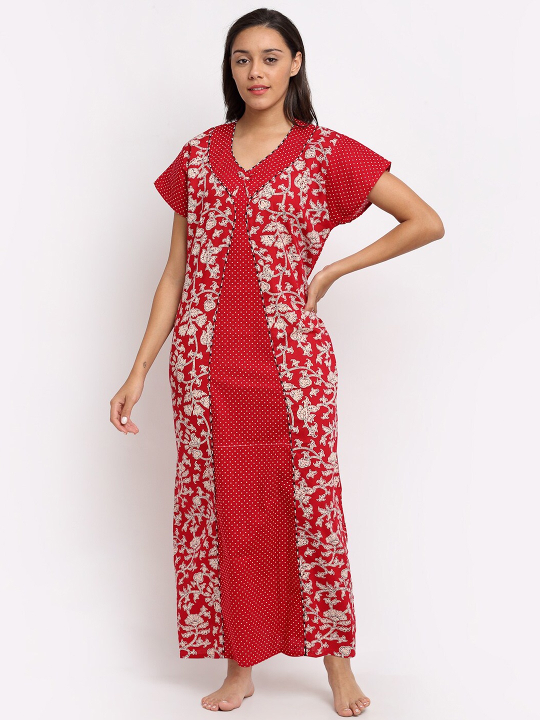 

Secret Wish Red Printed Maxi Nightdress