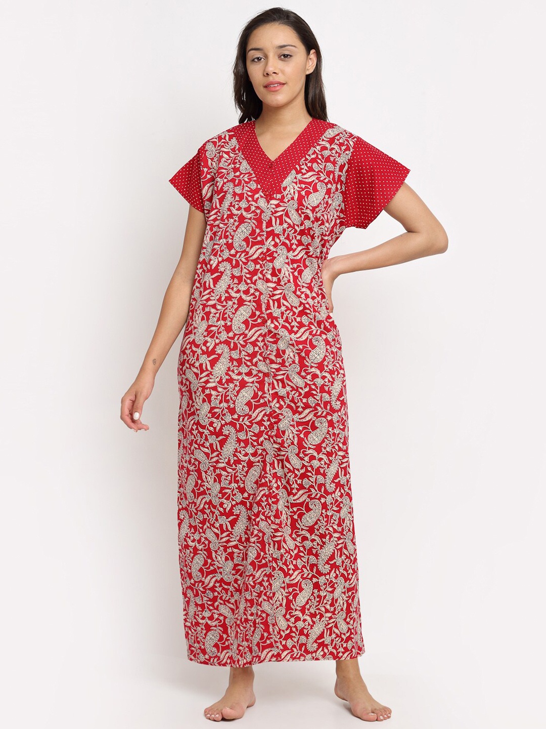 

Secret Wish Red Printed Maxi Cotton Nightdress NT-E286-1065