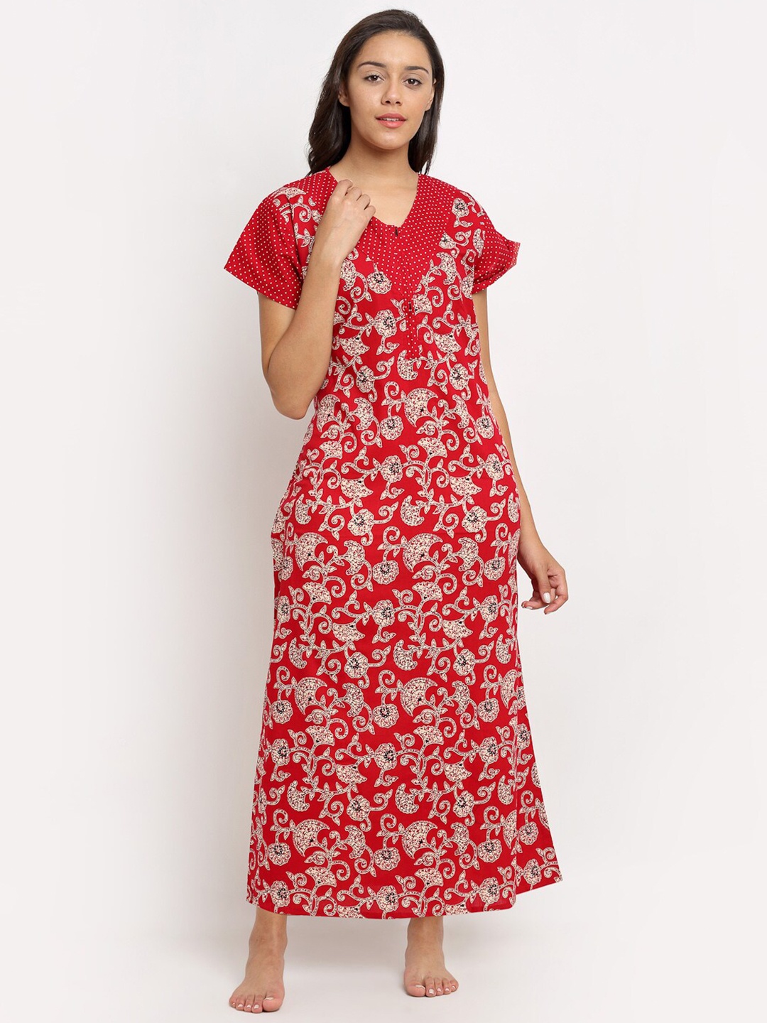 

Secret Wish Red Printed Maxi Nightdress