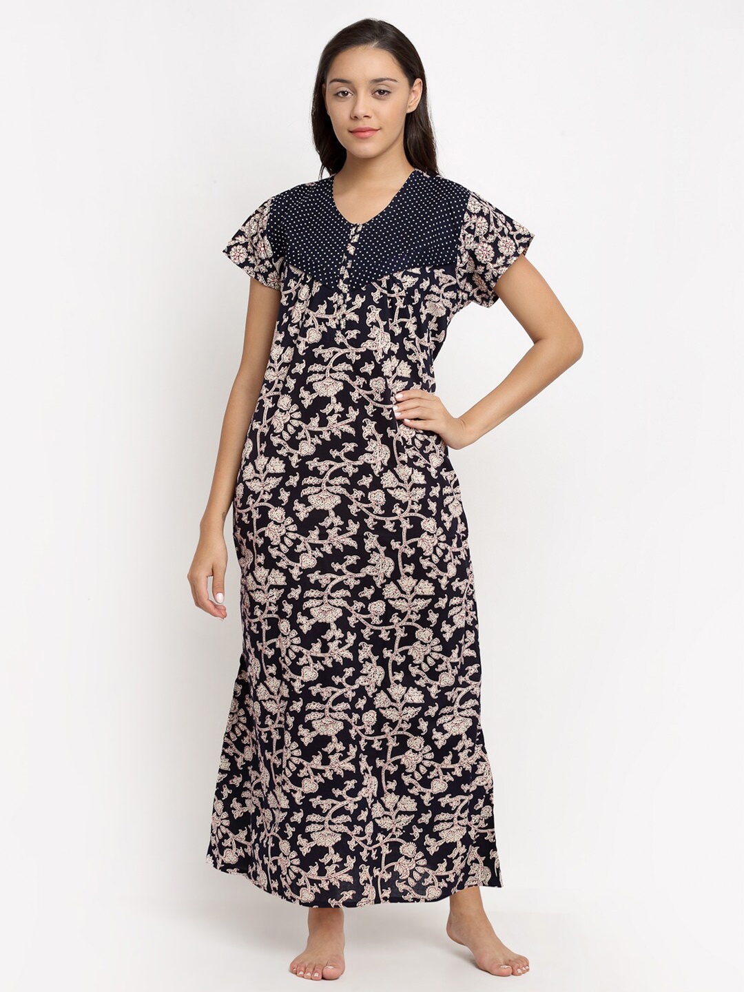 

Secret Wish Black Printed Maxi Nightdress