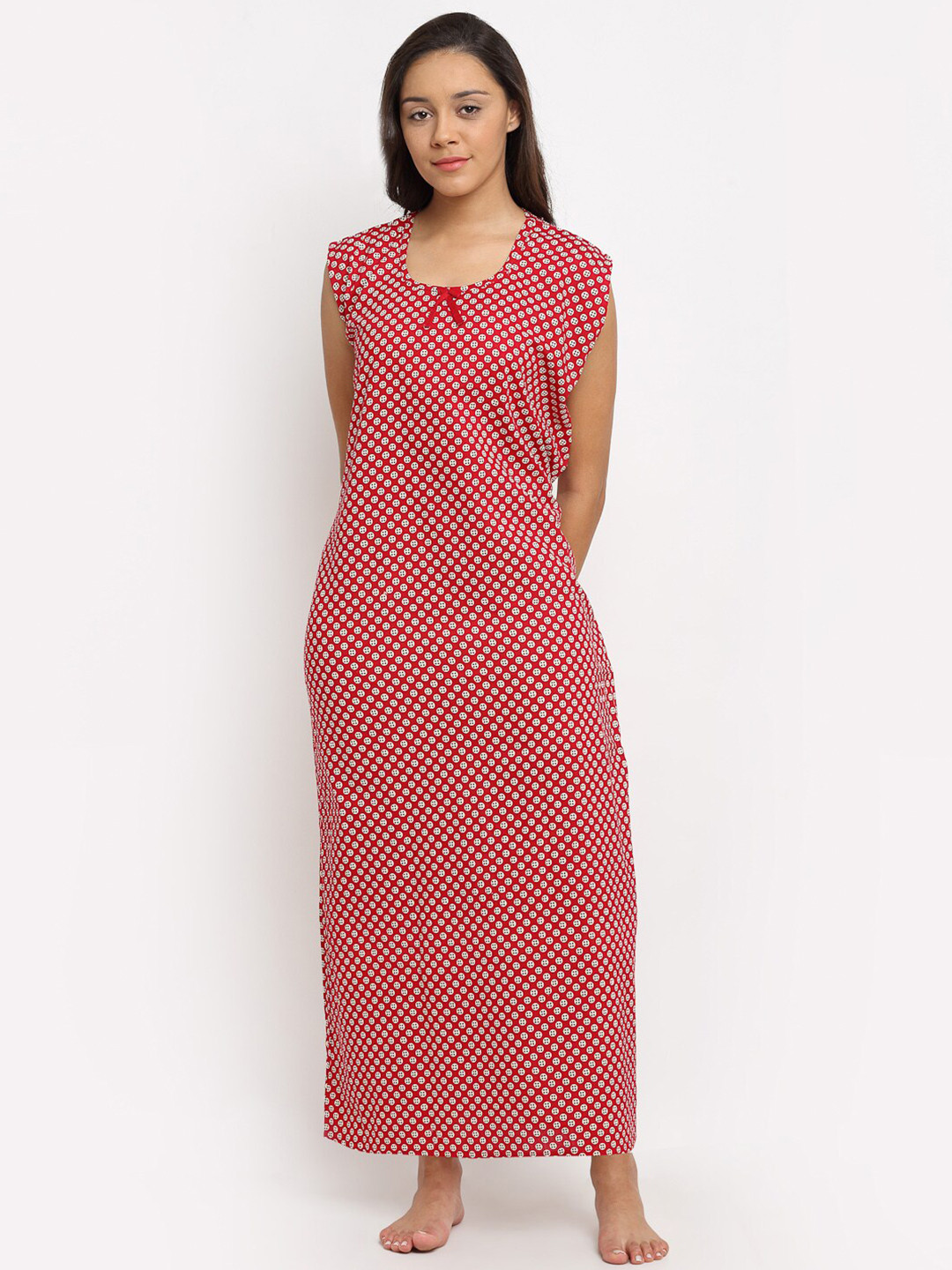 

Secret Wish Red Printed Maxi Nightdress