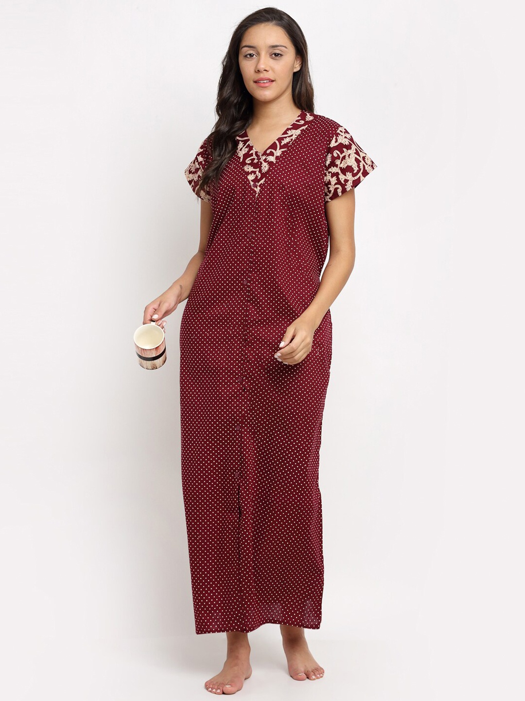 

Secret Wish Maroon Printed Maxi Cotton Nightdress NT-E287-1069