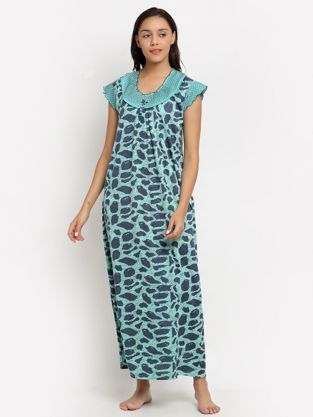 

Secret Wish Blue Printed Maxi Nightdress