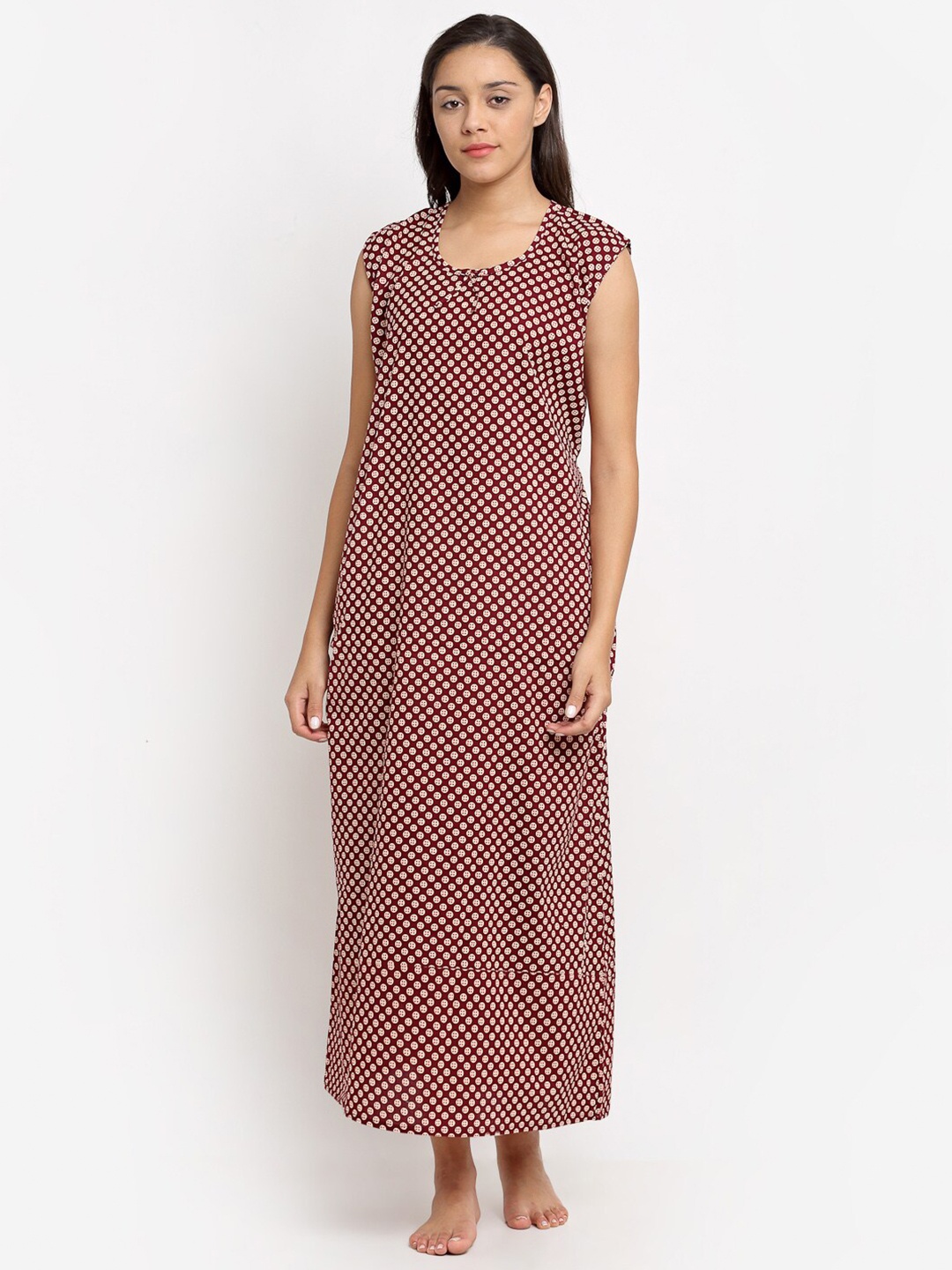

Secret Wish Maroon Printed Maxi Nightdress