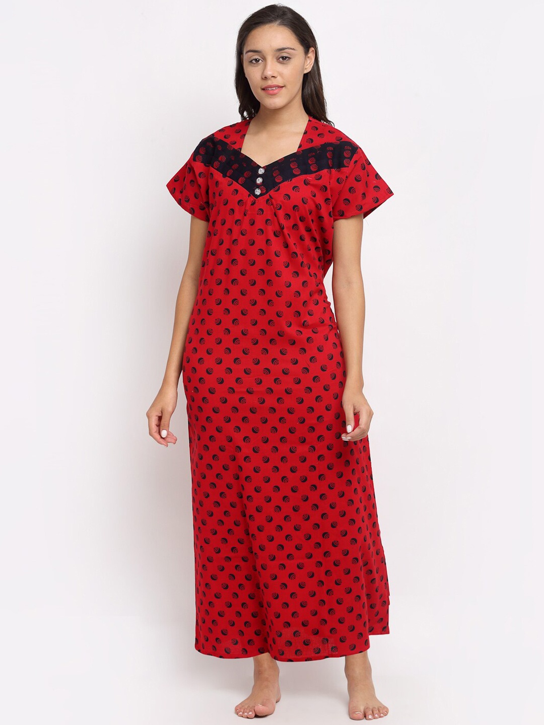 

Secret Wish Red Printed Maxi Nightdress