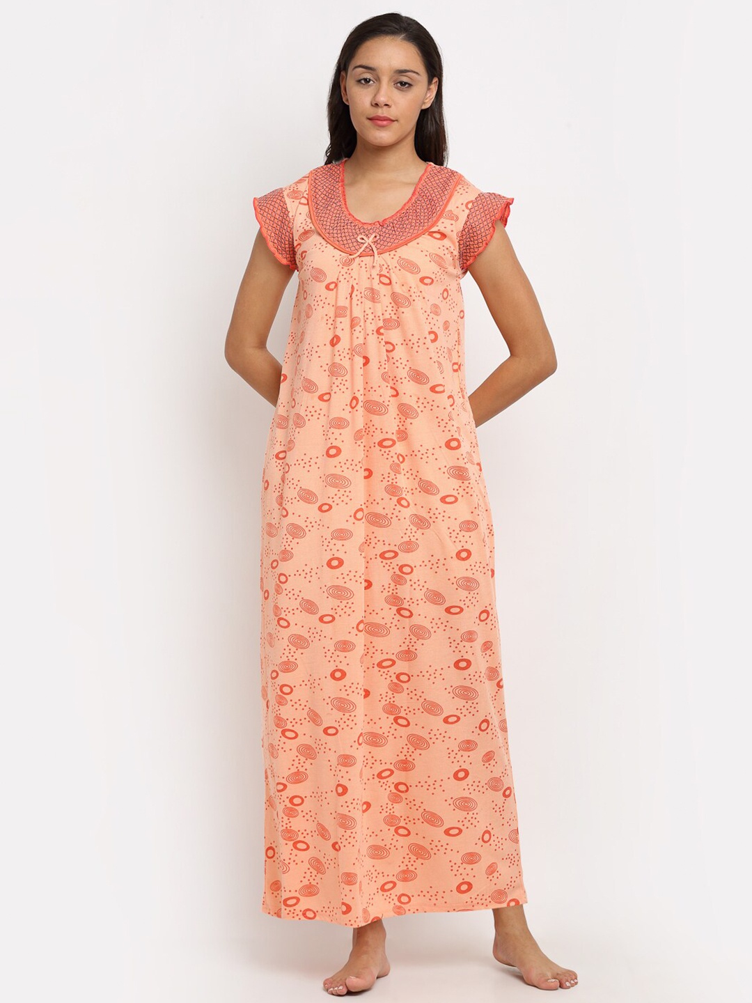 

Secret Wish Peach-Coloured Printed Maxi Nightdress