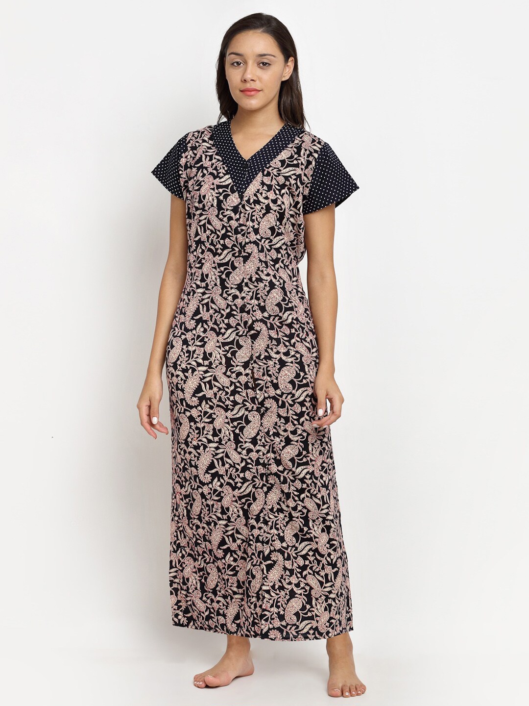 

Secret Wish Black & Beige Printed Maxi Nightdress