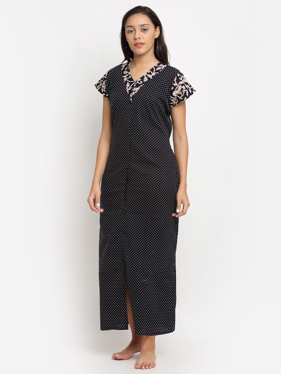 

Secret Wish Black Printed Maxi Nightdress