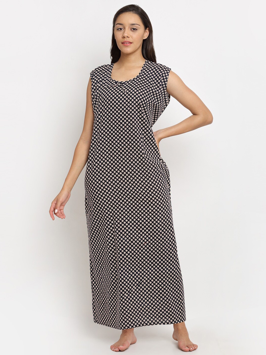 

Secret Wish Black Printed Maxi Nightdress