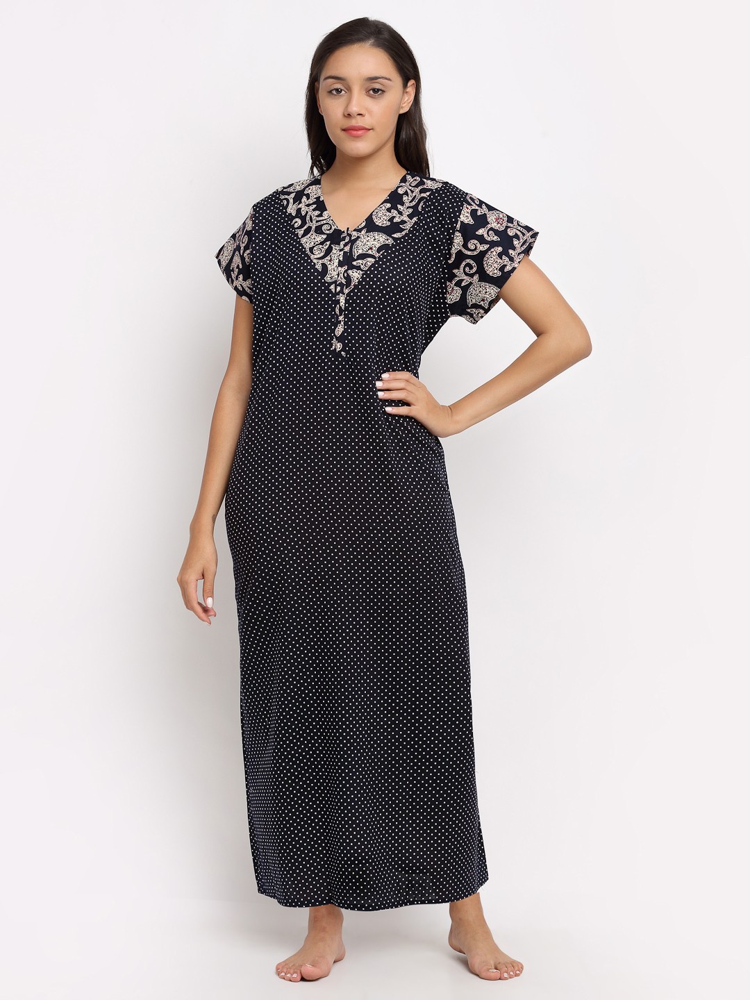 

Secret Wish Black Printed Maxi Nightdress