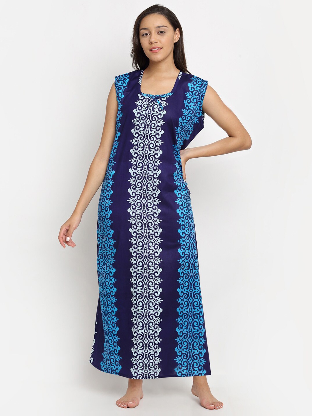 

Secret Wish Blue Printed Maxi Nightdress