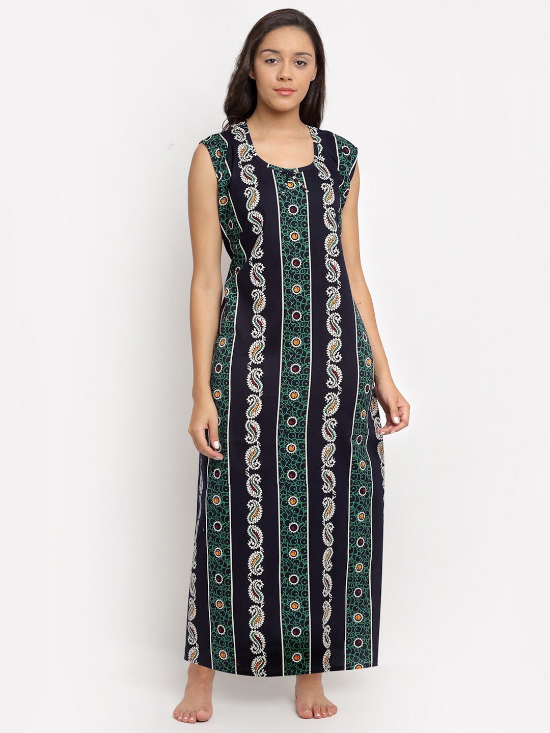 

Secret Wish Navy Blue Printed Maxi Nightdress
