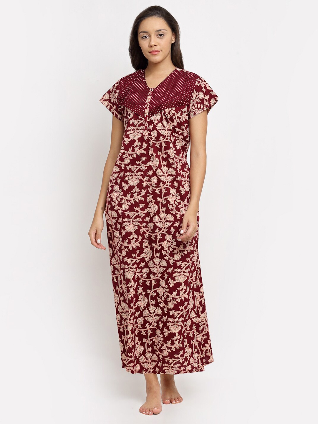 

Secret Wish Maroon Printed Maxi Nightdress