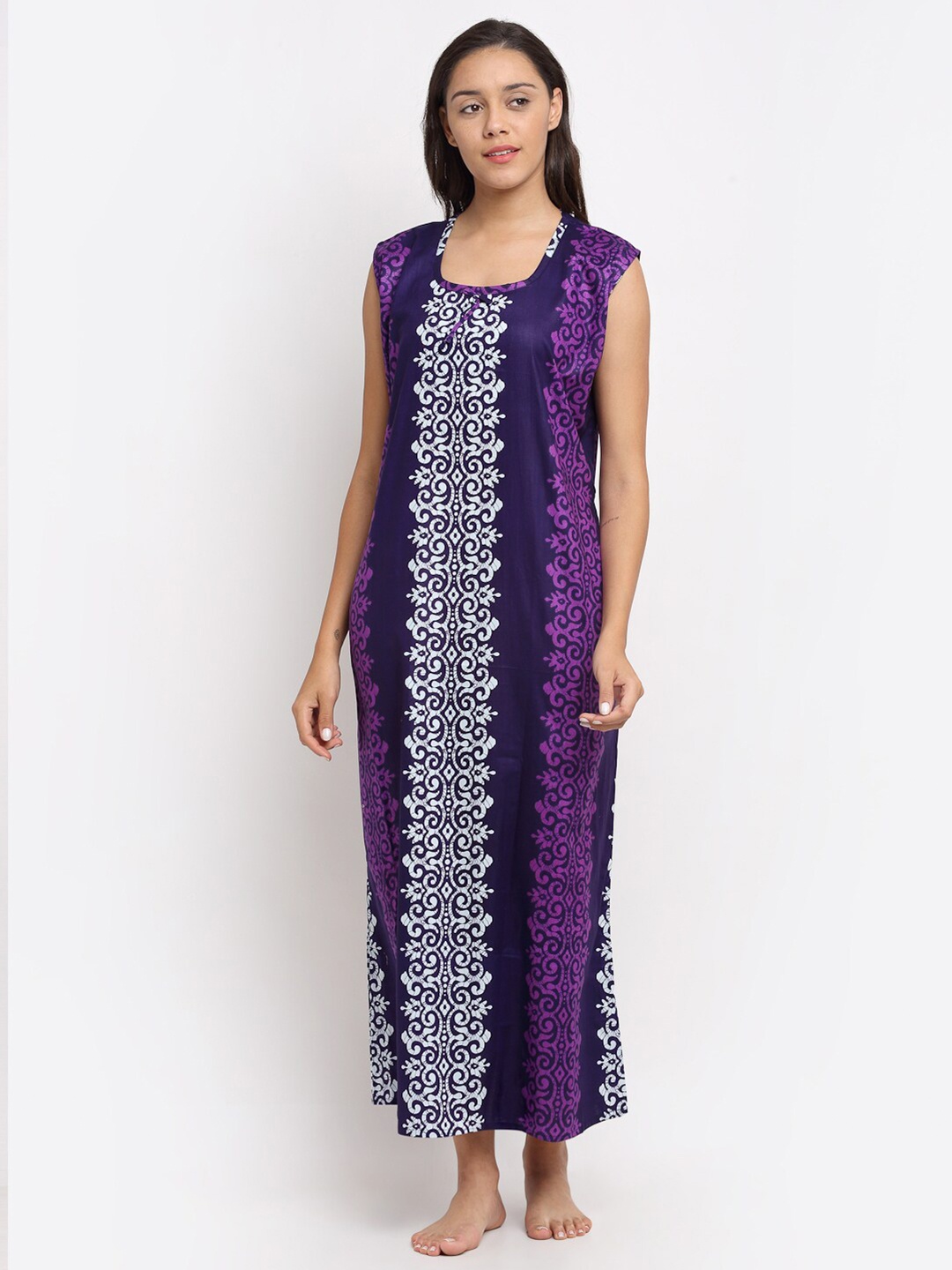 

Secret Wish Purple Printed Maxi Nightdress