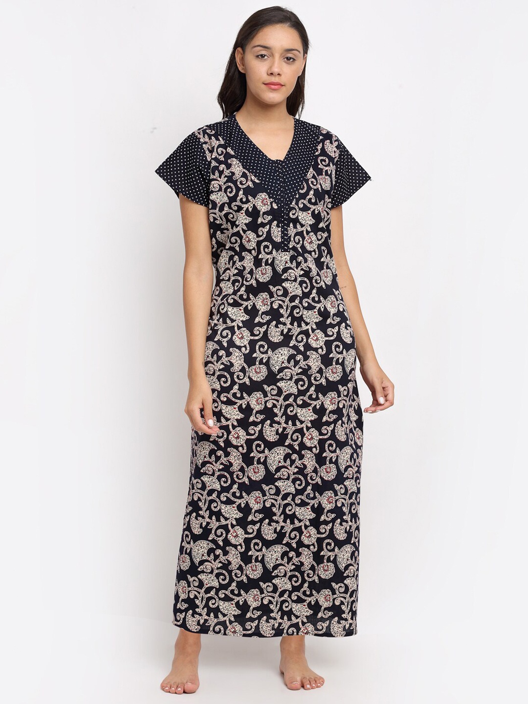 

Secret Wish Navy Blue Printed Maxi Cotton Nightdress NT-E284-1061