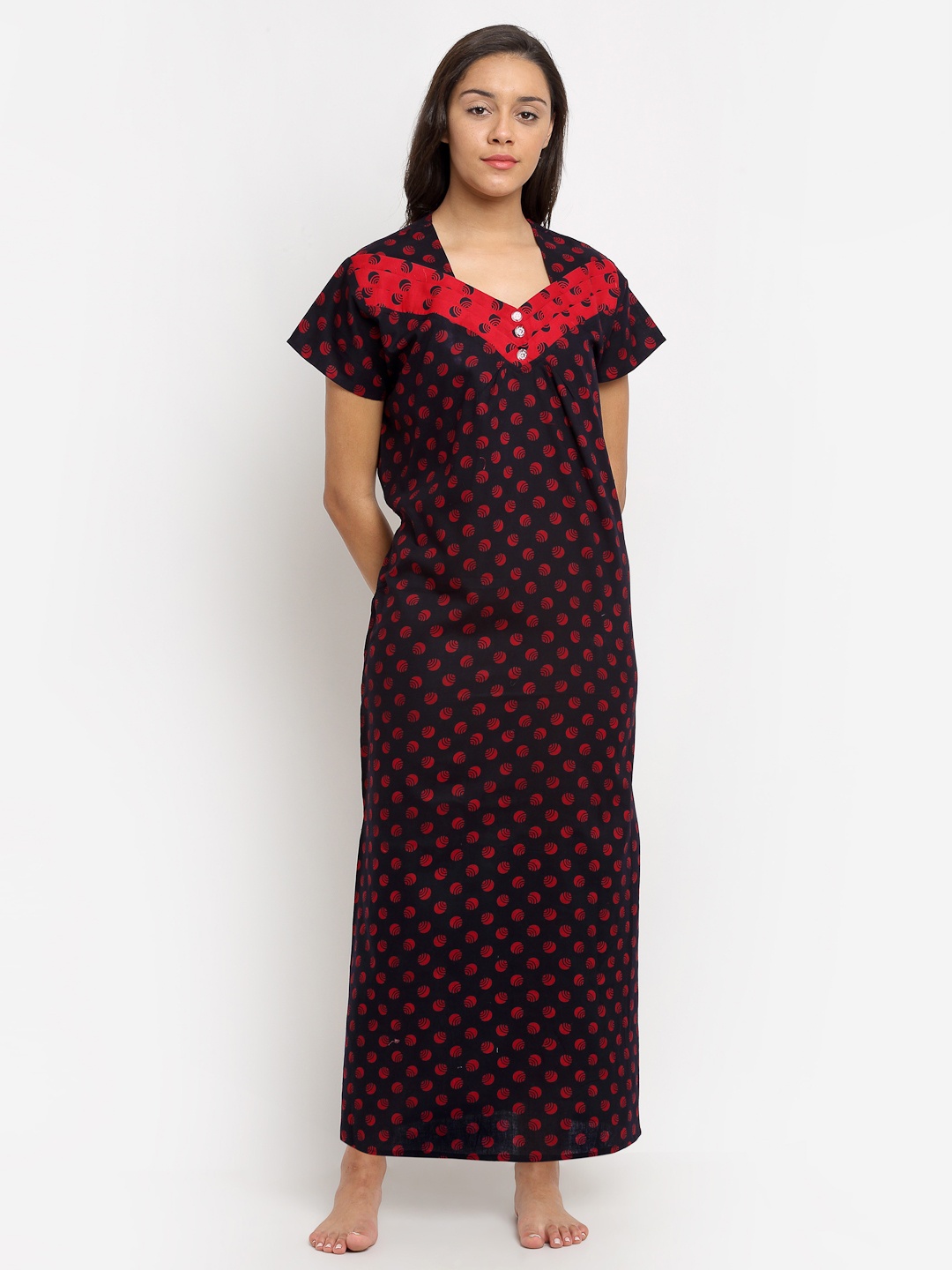 

Secret Wish Black Printed Maxi Nightdress