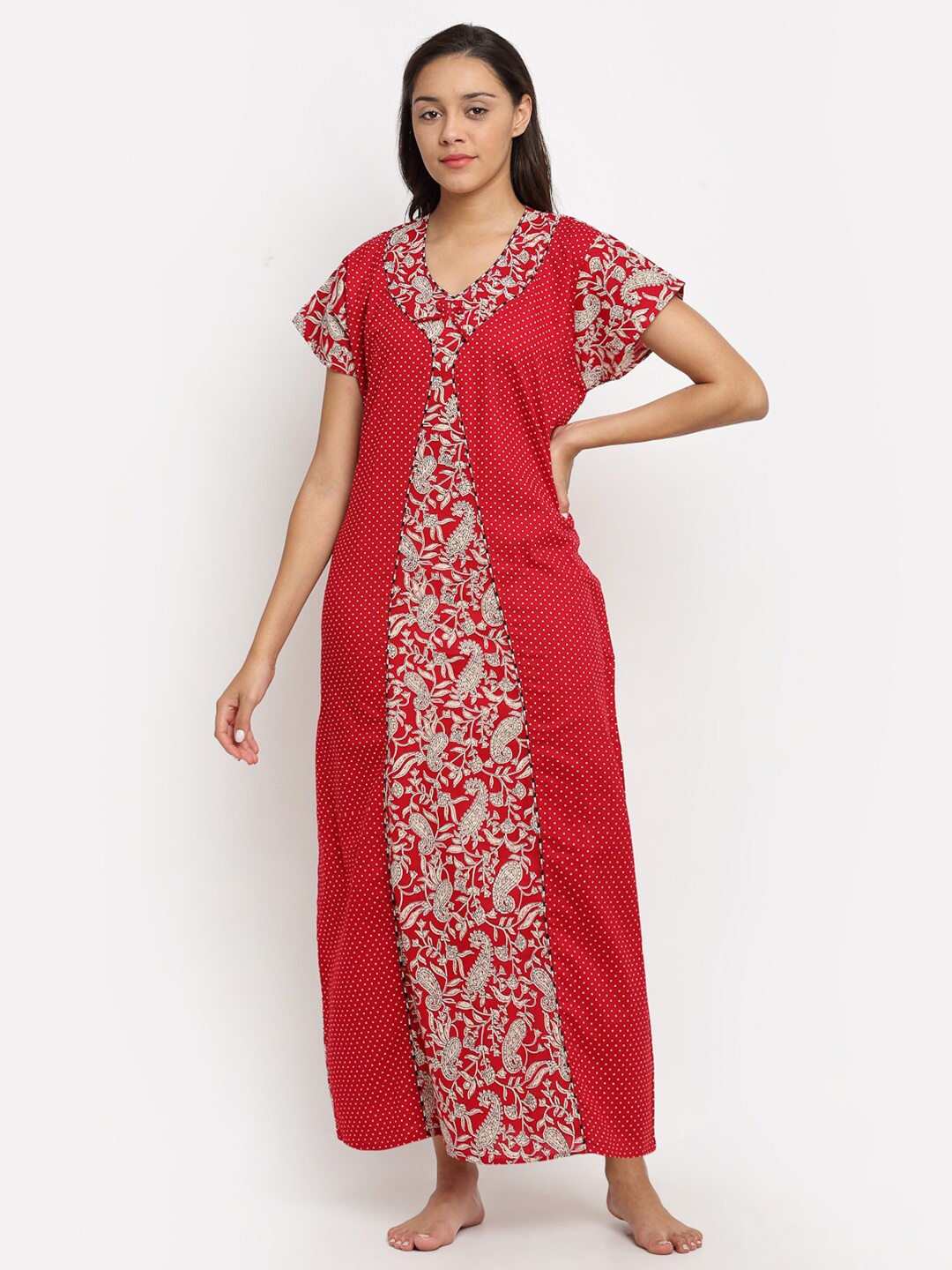 

Secret Wish Red Printed Maxi Nightdress