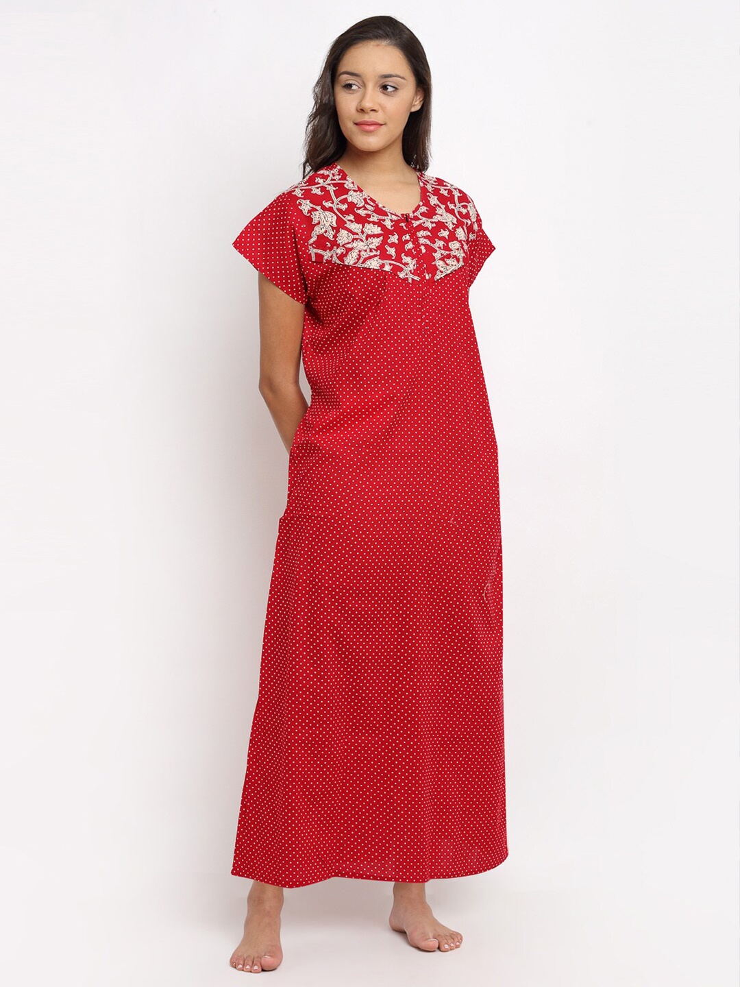 

Secret Wish Red Printed Maxi Nightdress