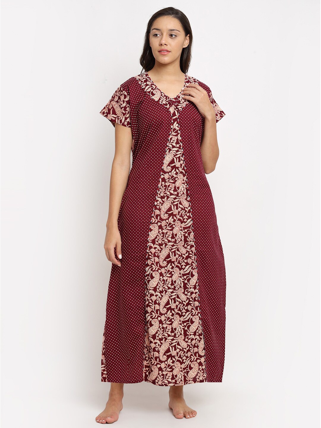 

Secret Wish Maroon Printed Maxi Nightdress