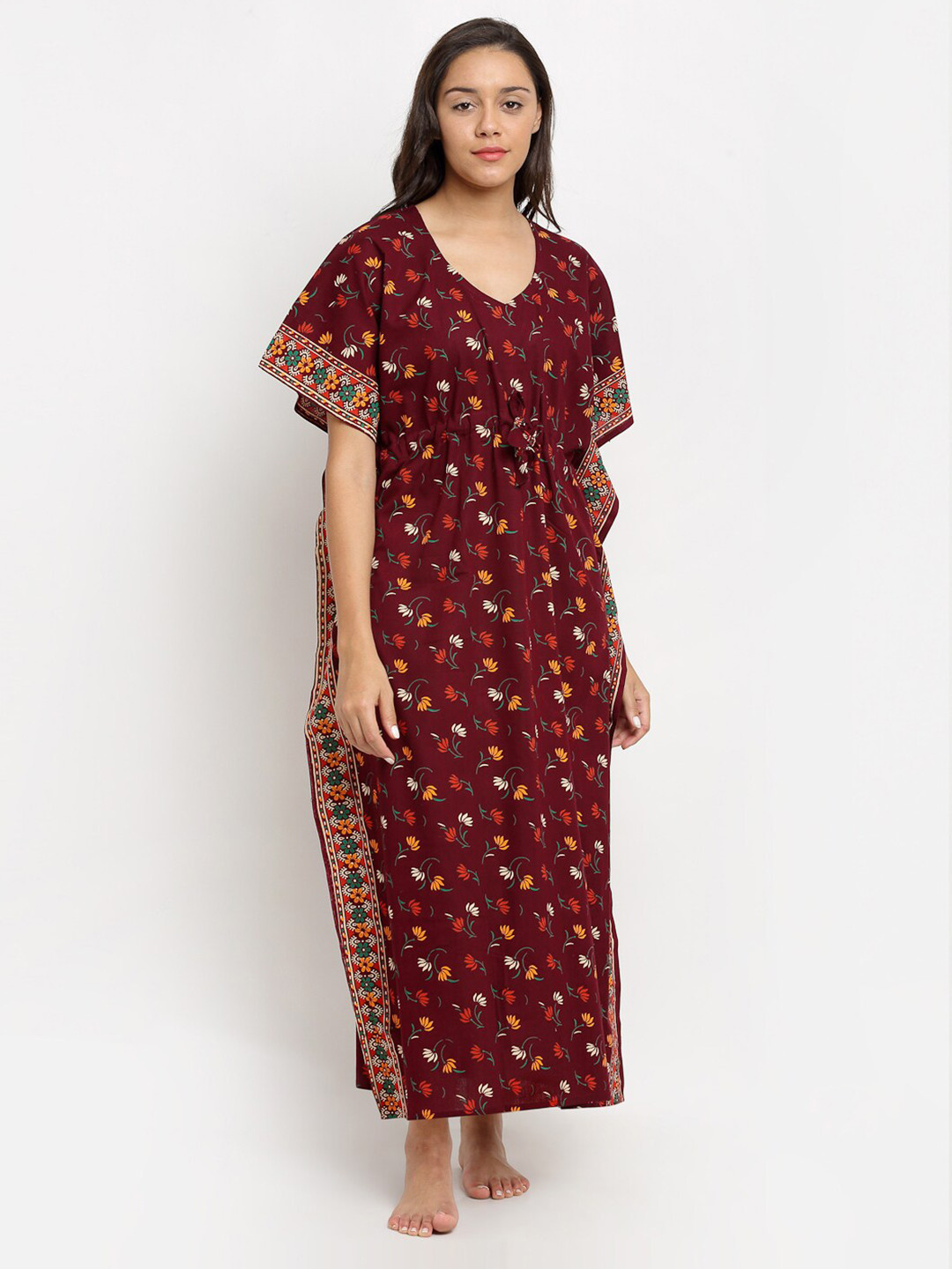 

Secret Wish Maroon Printed Maxi Nightdress