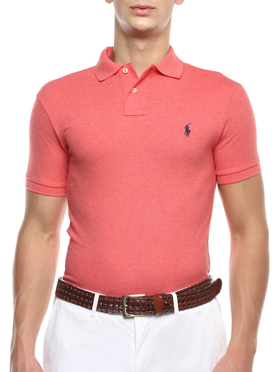 

Polo Ralph Lauren Men Pink Solid Polo Collar T-shirt