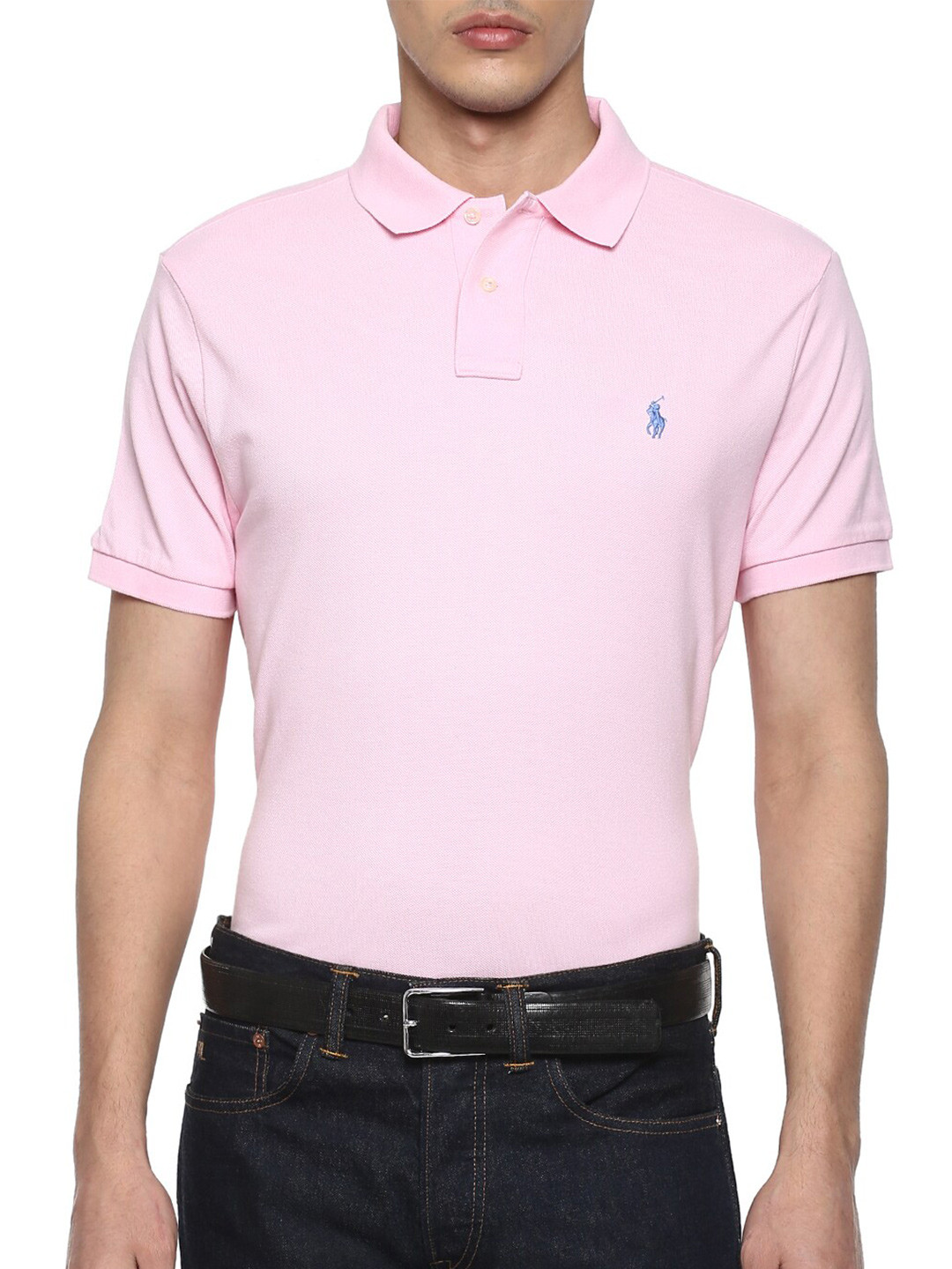

Polo Ralph Lauren Men Pink Slim Fit Solid Polo Collar T-shirt