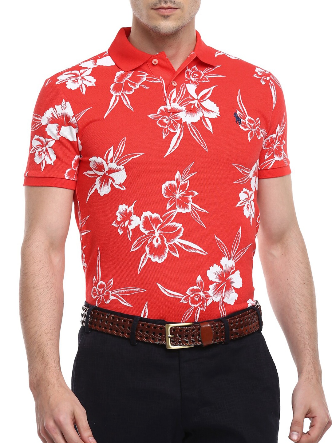 

Polo Ralph Lauren Men Red & White Floral Printed Polo Collar T-shirt