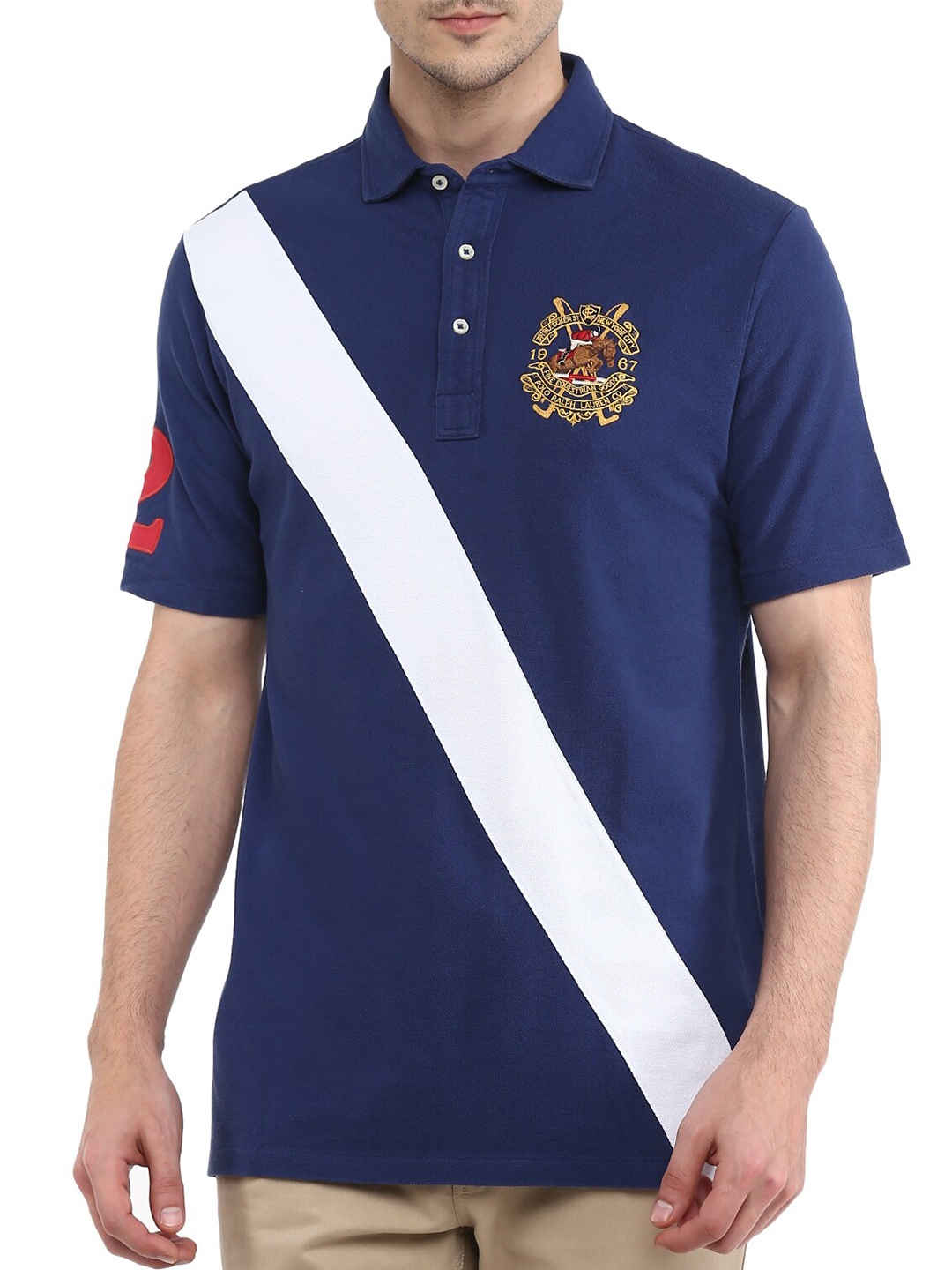 

Polo Ralph Lauren Men Blue & White Cotton Polo Collar T-shirt