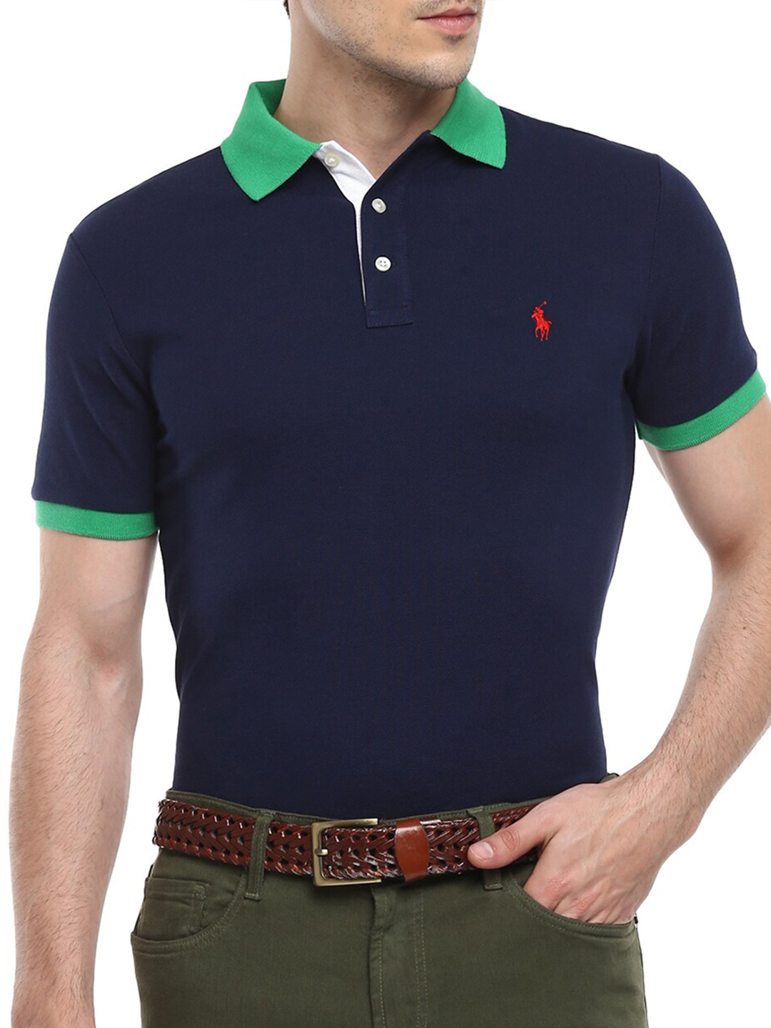 

Polo Ralph Lauren Men Navy Blue Polo Collar Slim Fit T-shirt
