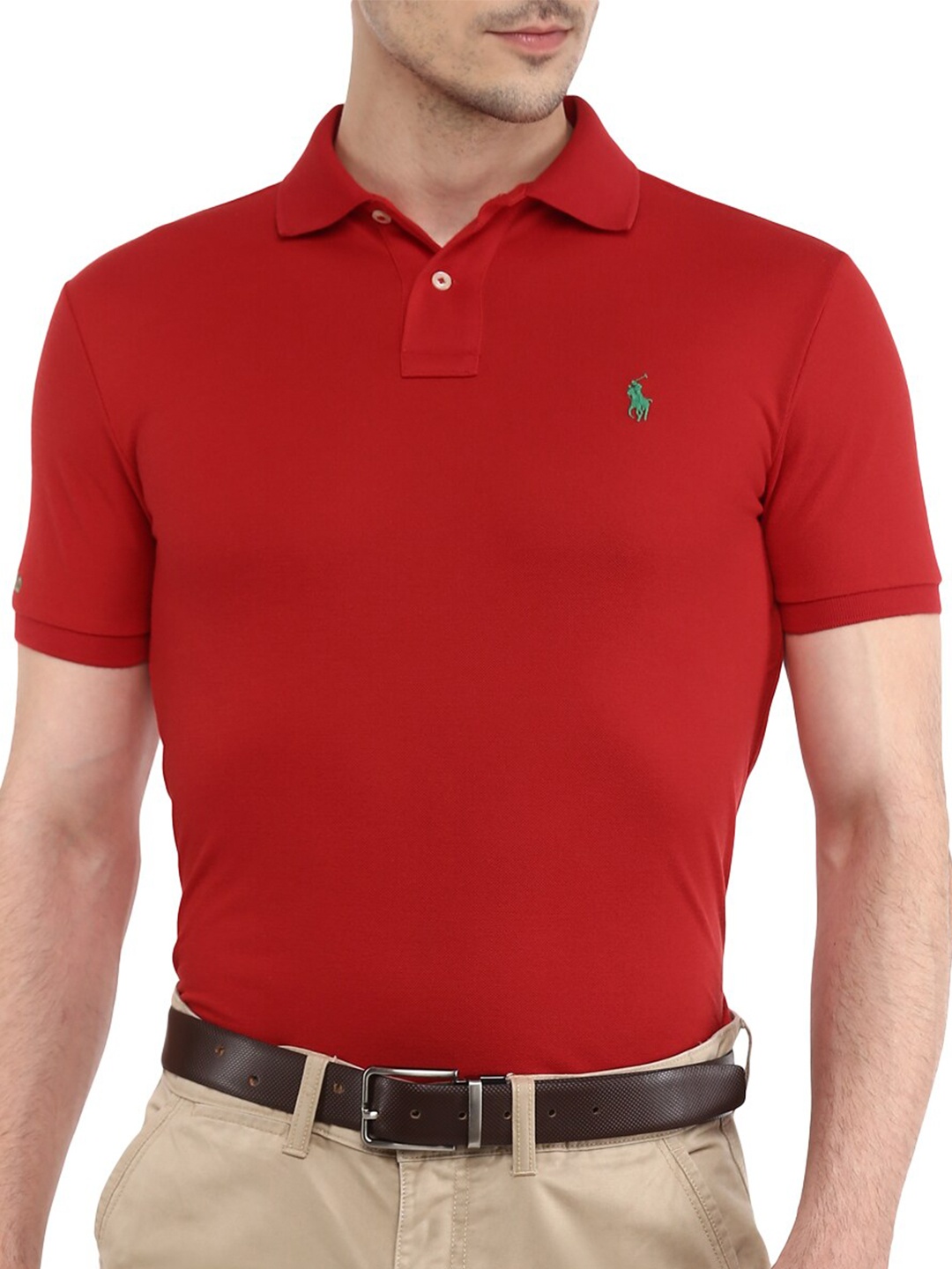 

Polo Ralph Lauren Men Red Solid Polo Collar T-shirt