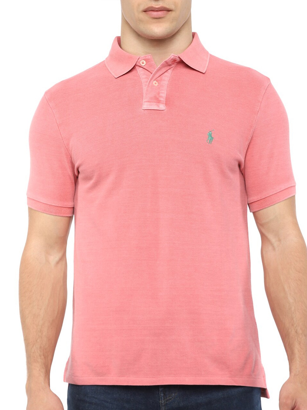 

Polo Ralph Lauren Men Pink Polo Collar Pure Cotton T-shirt
