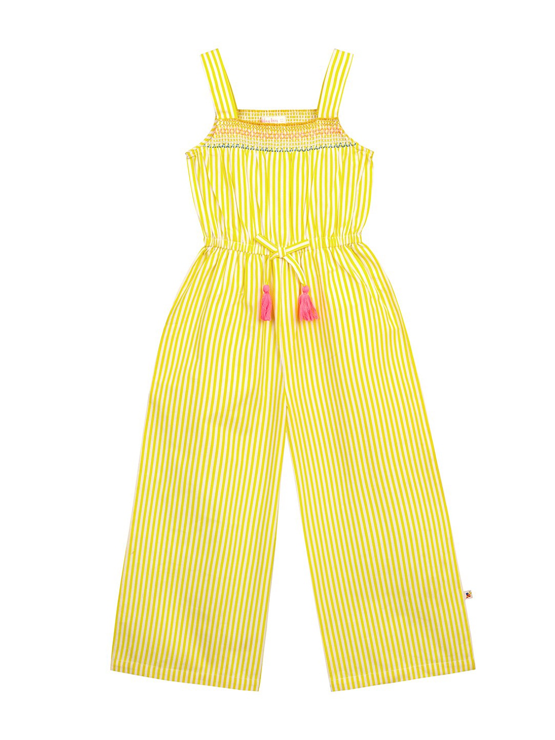 

Budding Bees Girls Yellow & White Striped Basic Smocked Jumpsuit