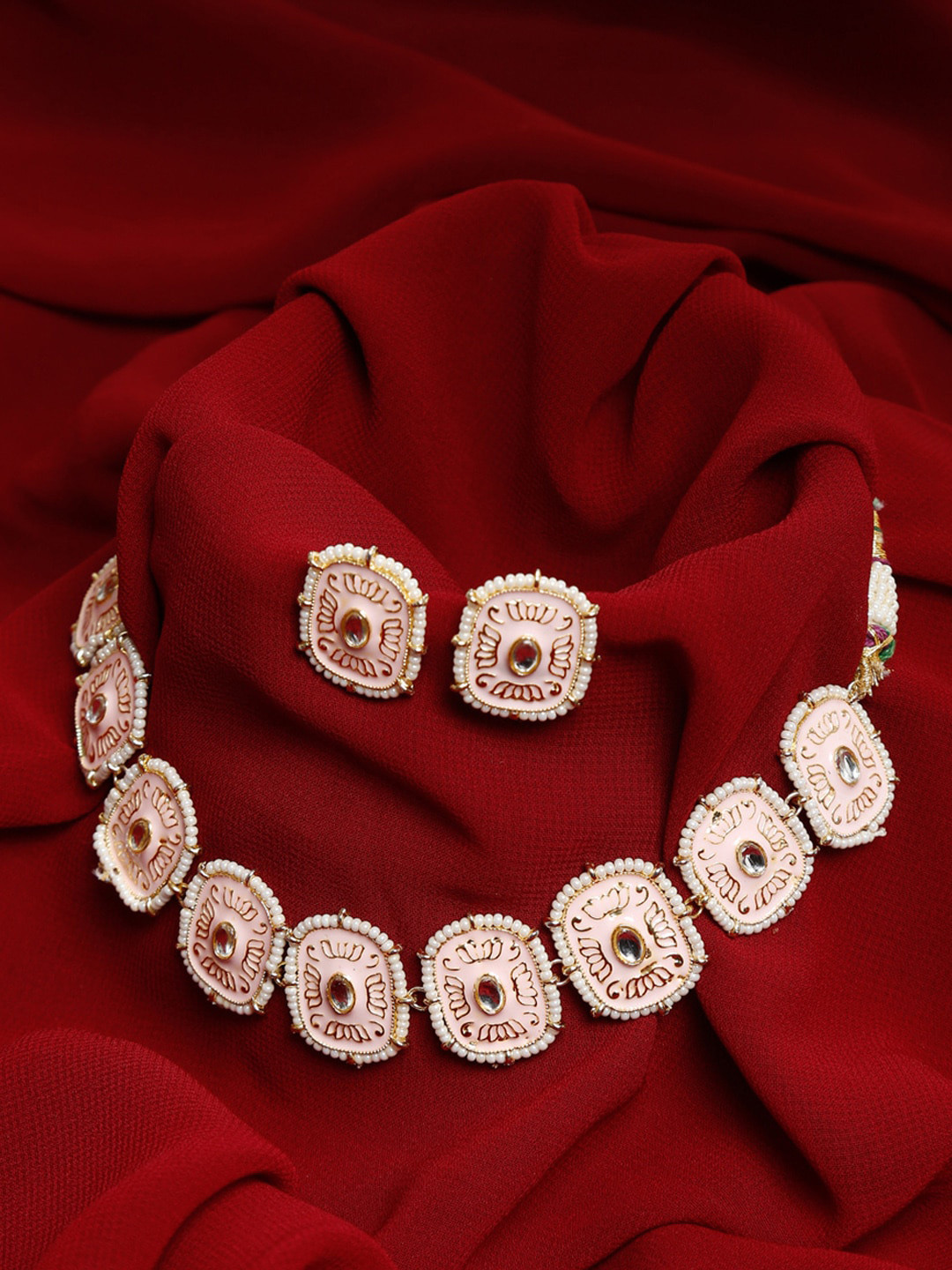 

Ruby Raang Gold Kundan Choker & Earrings