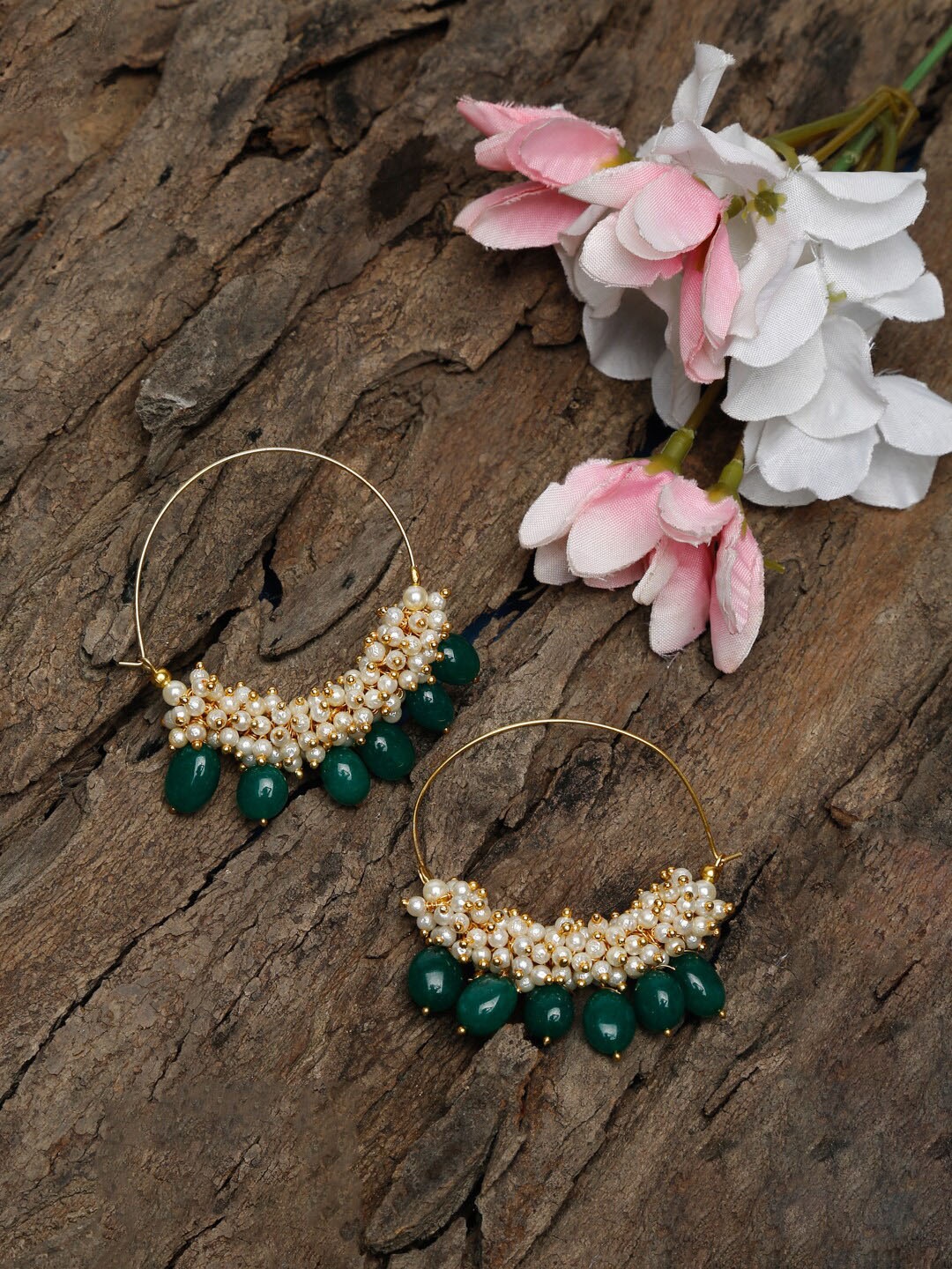 

Ruby Raang Gold-Toned & Green Circular Hoop Earrings