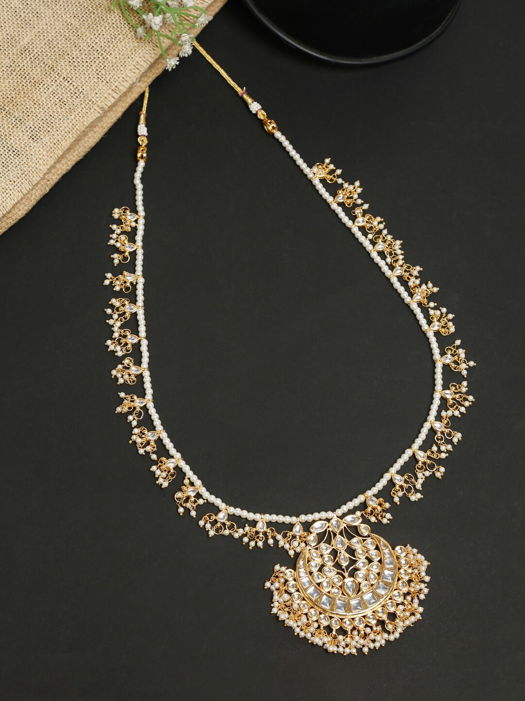 

Ruby Raang Gold-Toned & White Gold-Plated Kundan Necklace