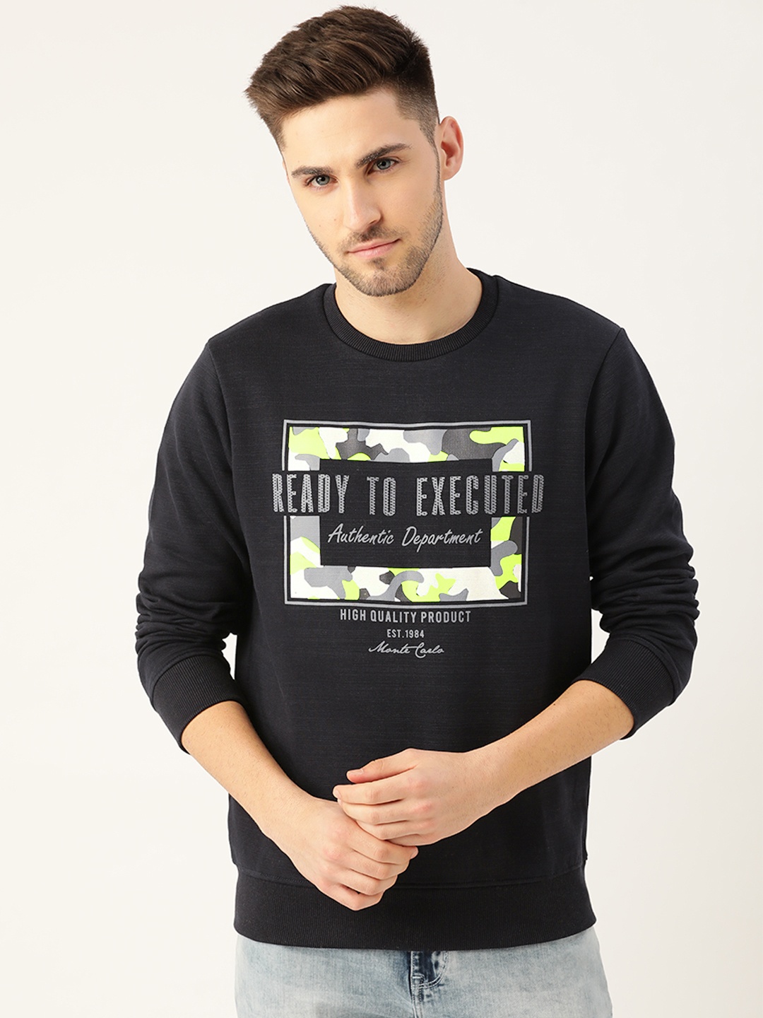 

Monte Carlo Men Navy Blue & Grey Printed Sweatshirt