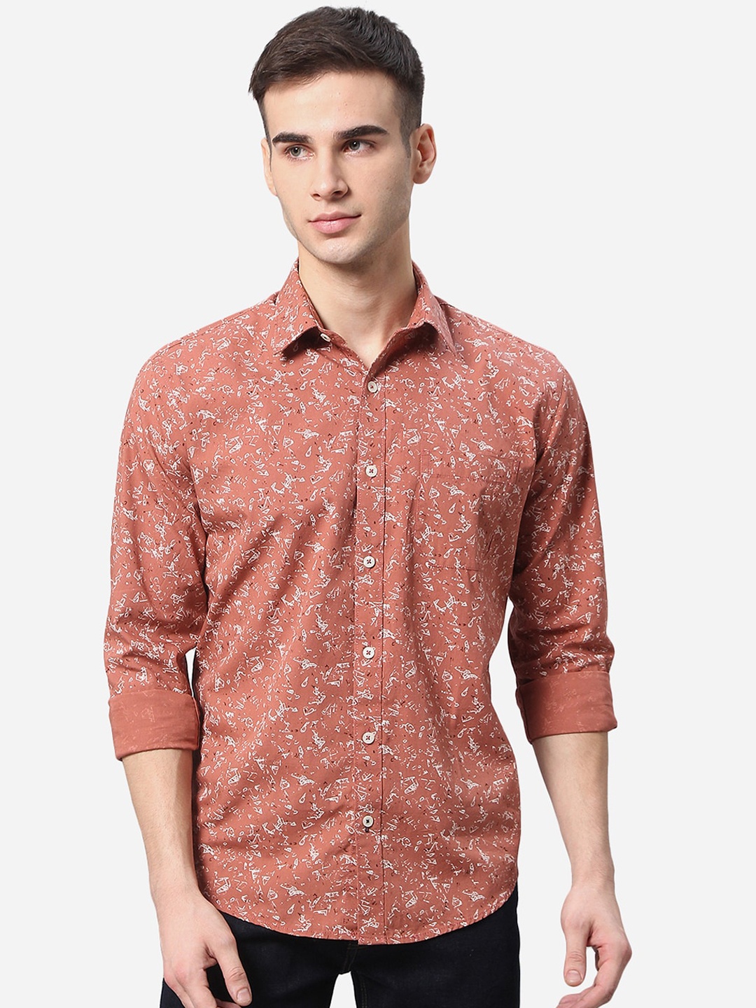 

Greenfibre Men Rust Printed Casual Shirt