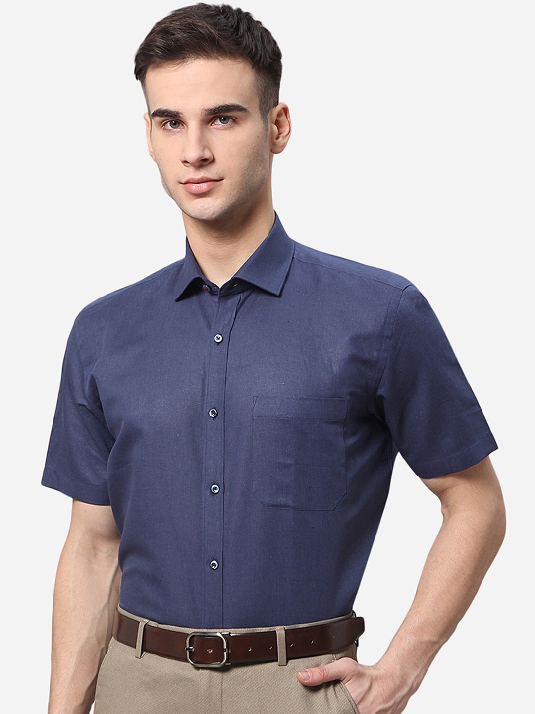 

Greenfibre Men Navy Blue Formal Shirt