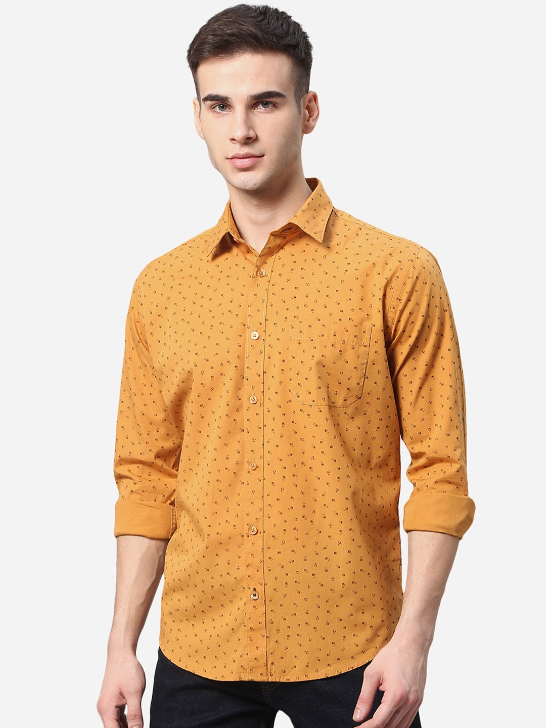 

Greenfibre Men Mustard Pure Cotton Printed Casual Shirt