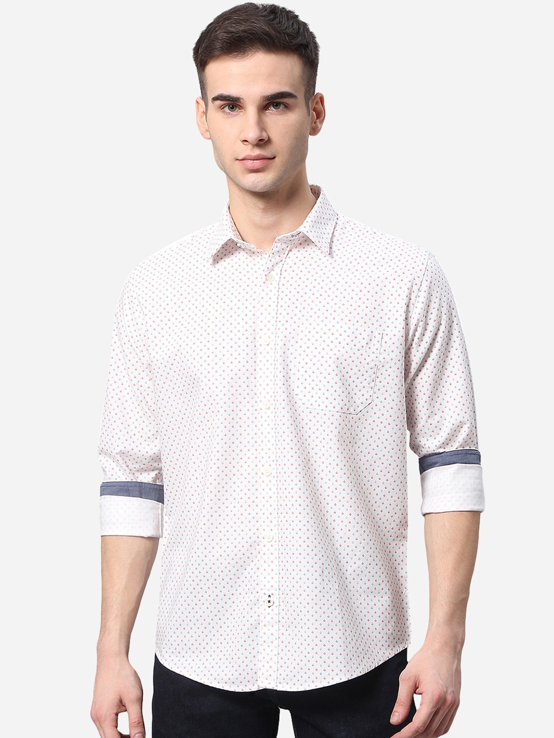 

Greenfibre Men White Printed Pure Cotton Casual Shirt