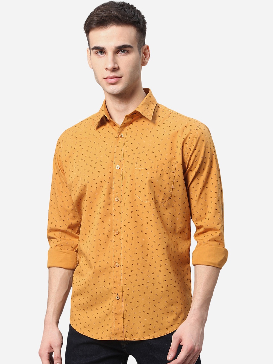 

Greenfibre Men Mustard Yellow Micro Ditsy Printed Casual Shirt