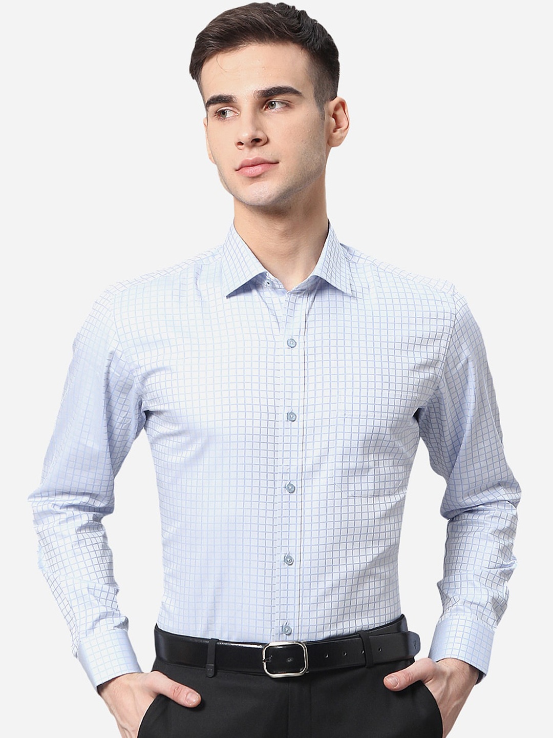 

Greenfibre Men Blue Checked Formal Shirt