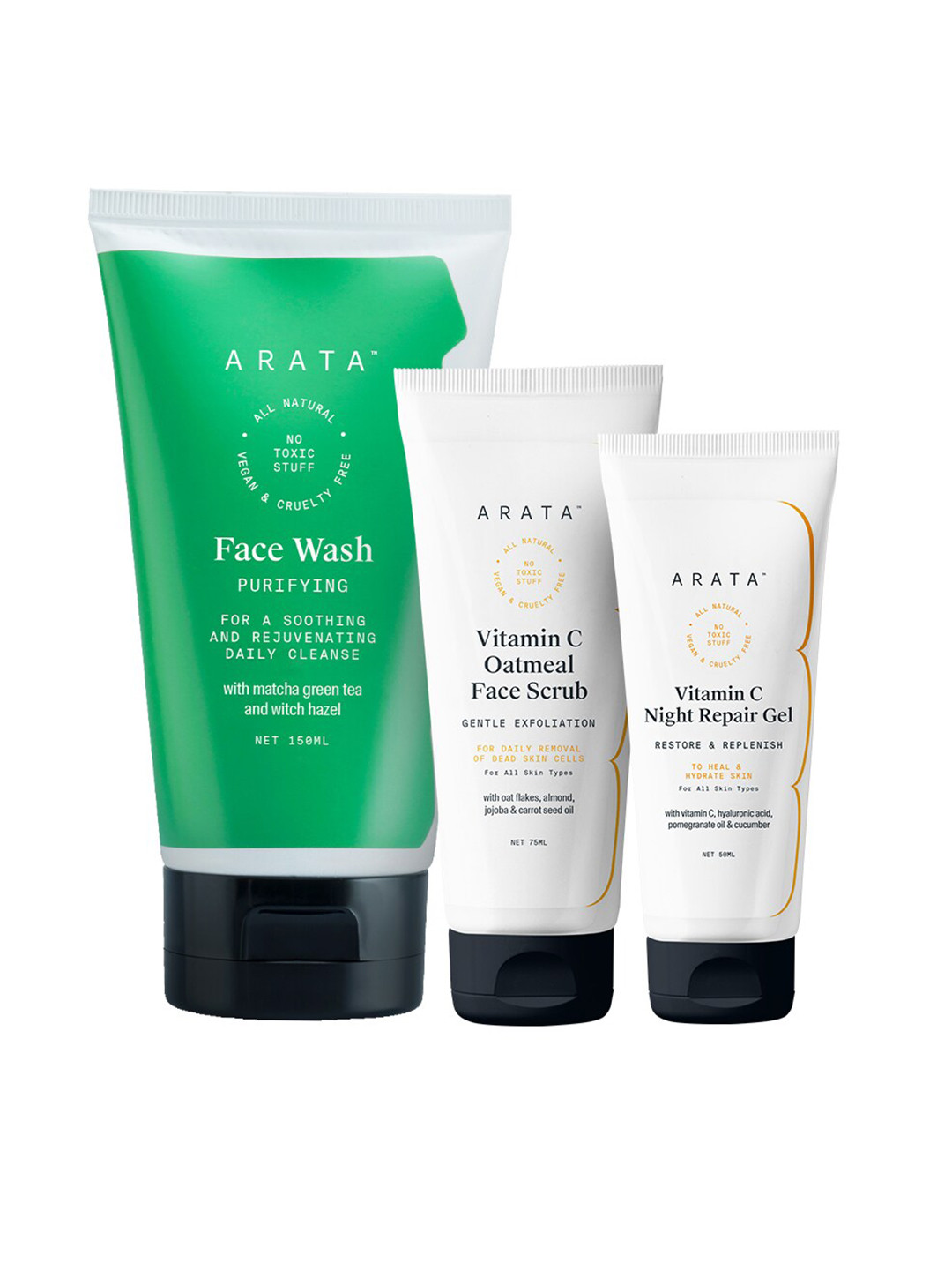 

ARATA Transparent Purifying Face Wash Oatmeal Face Scrub & Night Repair Gel Combo