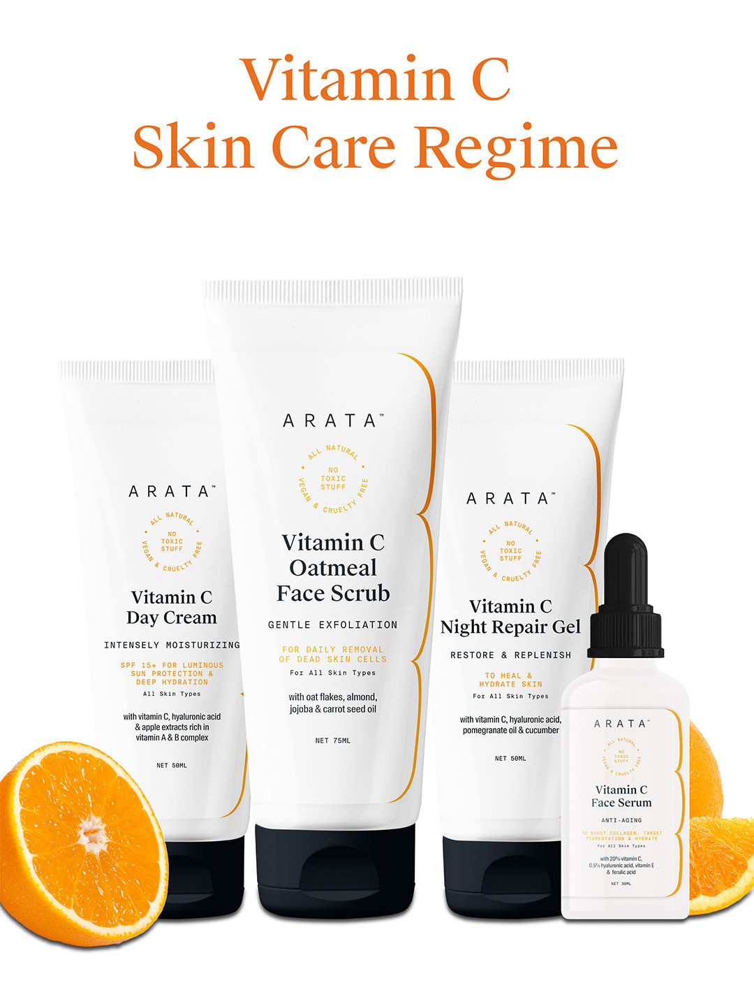 

ARATA 4Pcs Vitamin C Skin Care Regime with 20% Vitamin C, Transparent